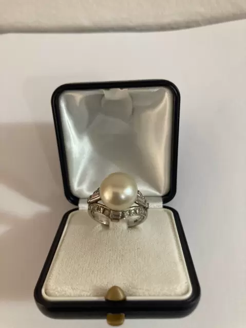 Anello Art Déco in oro 750 con perla naturale mm.12 e diamanti  