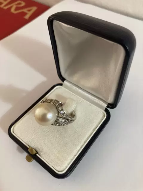 Anello Art Déco in oro 750 con perla naturale mm.12 e diamanti  