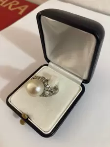Anello Art Déco in oro 750 con perla naturale mm.12 e diamanti 