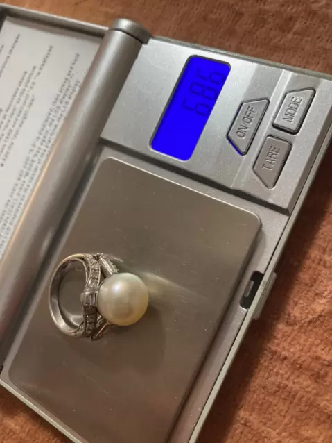 Anello Art Déco in oro 750 con perla naturale mm.12 e diamanti  