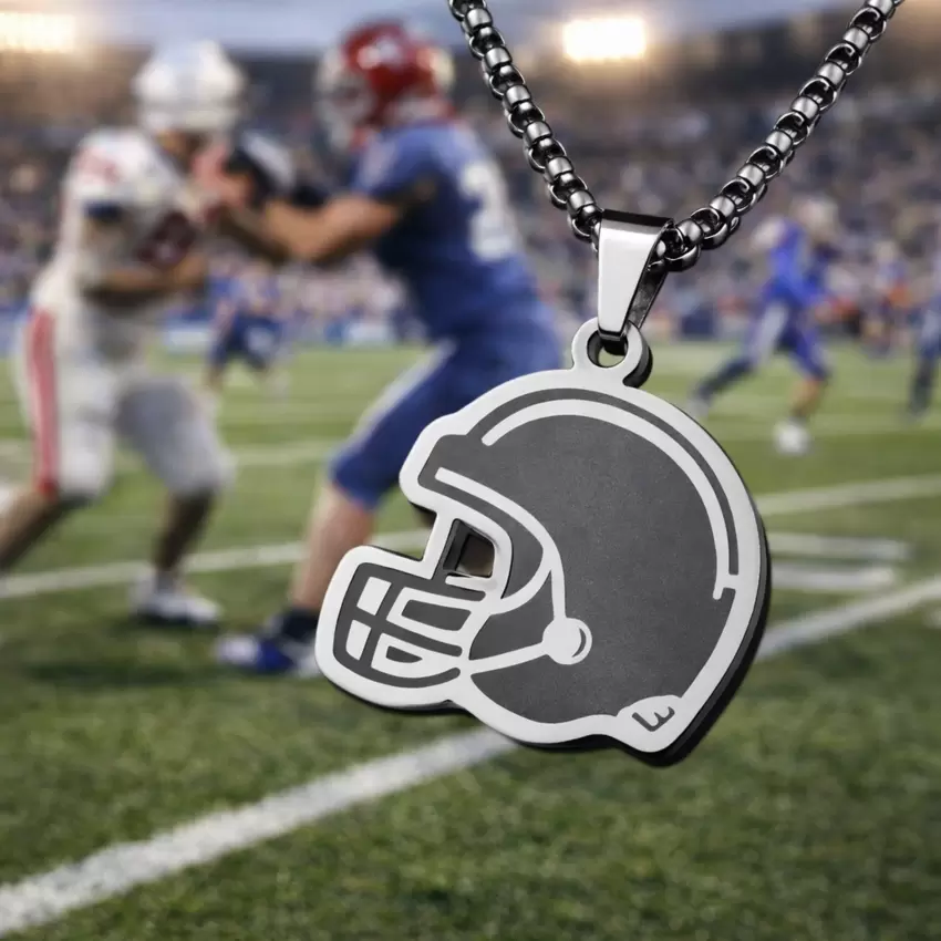  Collana con ciondolo casco football americano personalizzabile in acciaio  