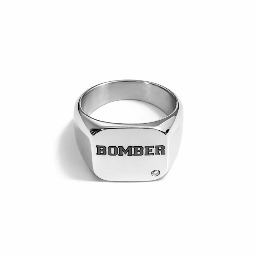 Anello del Bomber CIRCUITI in acciaio personalizzabile versione DELUXE con diamante naturale  