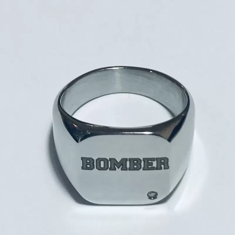 Anello del Bomber in acciaio personalizzabile versione DELUXE con diamante naturale