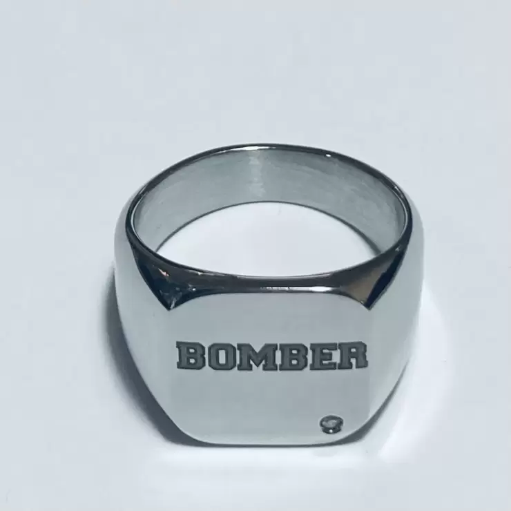 Anello del Bomber in acciaio personalizzabile versione DELUXE con diamante naturale