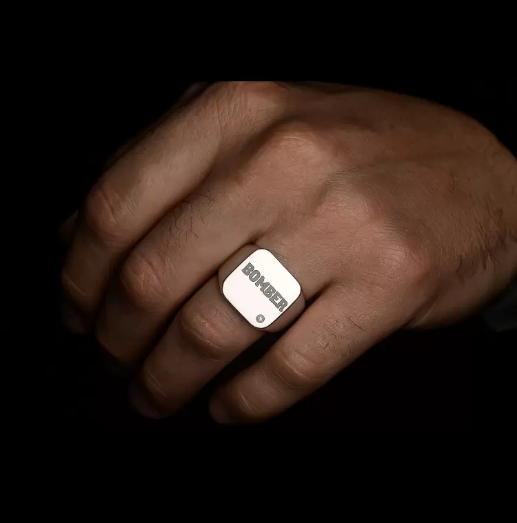 Anello del Bomber CIRCUITI in acciaio personalizzabile versione DELUXE con diamante naturale  