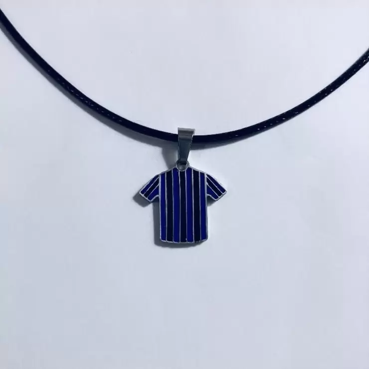 Ciondolo-Charm maglia nero azzurra personalizzabile in acciaio 