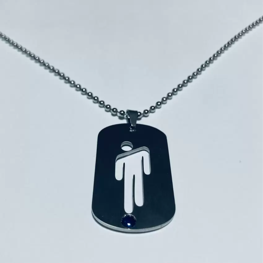 Collana con Piastrina Blohsh traforata personalizzabile in acciaio con zaffiro bleu naturale  