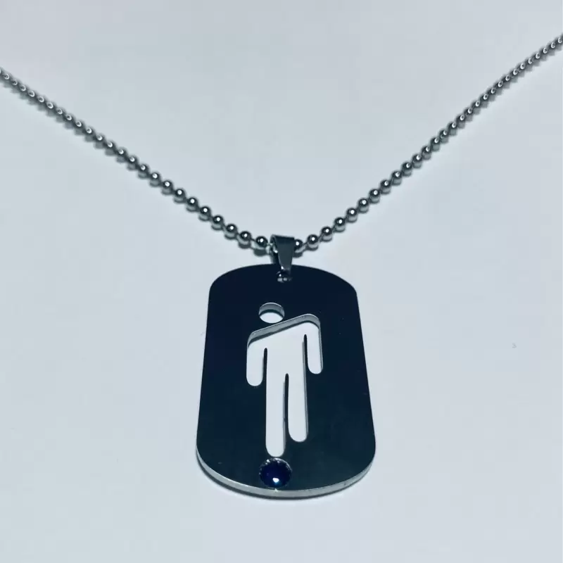 Collana con Piastrina Blohsh traforata personalizzabile in acciaio con zaffiro bleu naturale