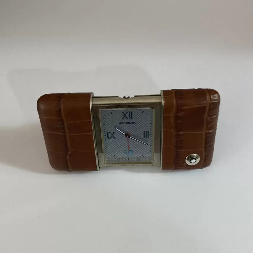 Orologio da viaggio MONTBLANC sveglia in pelle di coccodrillo marrone  
