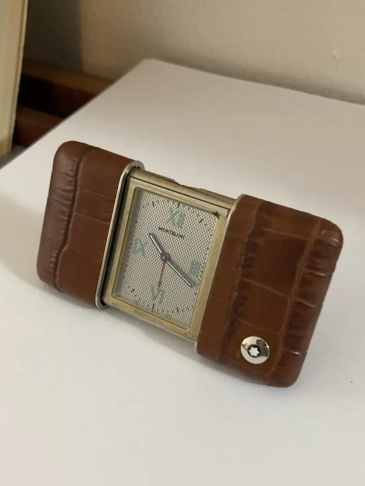 Orologio da viaggio MONTBLANC sveglia in pelle di coccodrillo marrone  