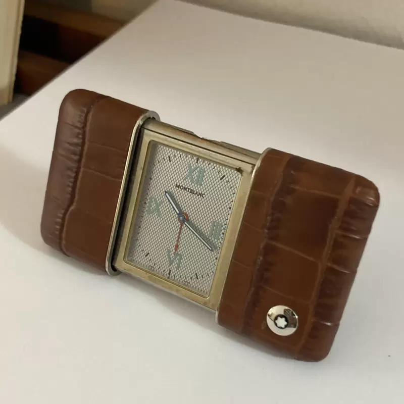 Orologio da viaggio MONTBLANC sveglia in pelle di coccodrillo marrone