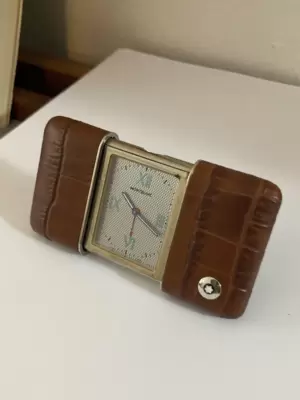 Orologio da viaggio MONTBLANC sveglia in pelle di coccodrillo marrone 