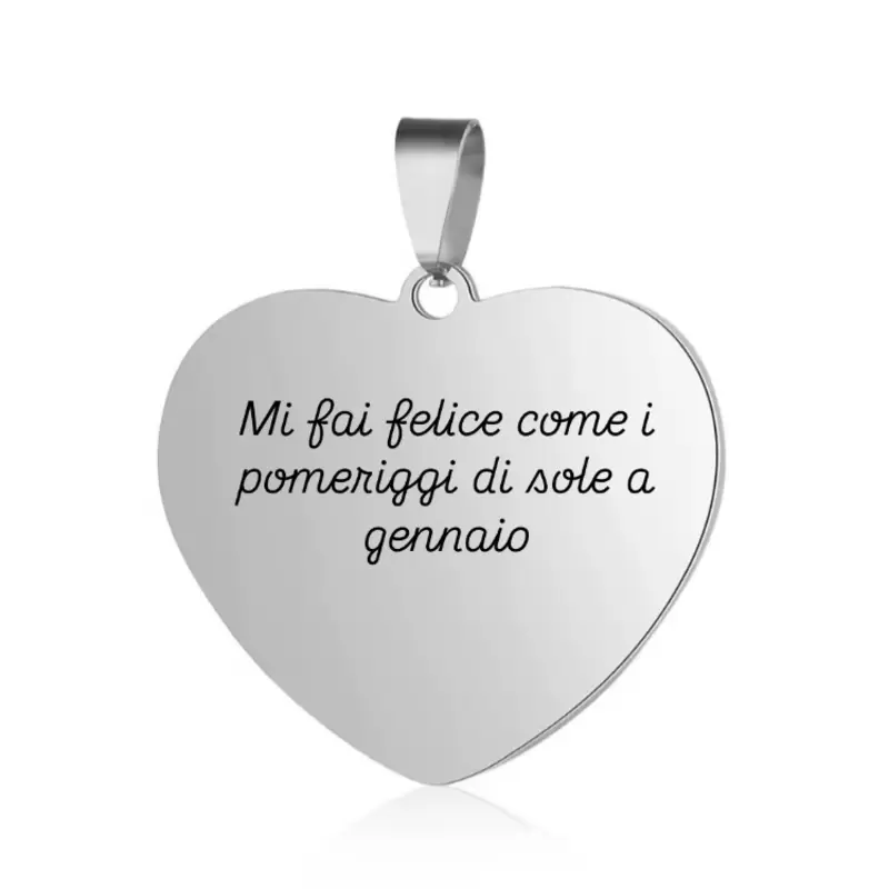 Ciondolo-charm "In Love" MI FAI FELICE COME I POMERIGGI DI SOLE A GENNAIO a forma di cuore in acciaio