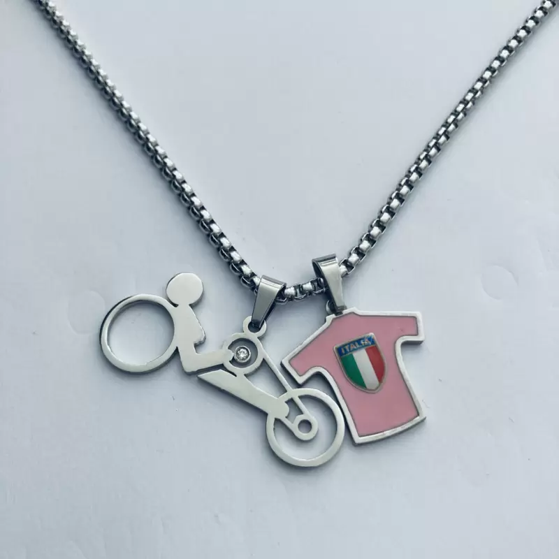 Collana handbike con diamante e maglia rosa in acciaio personalizzabili