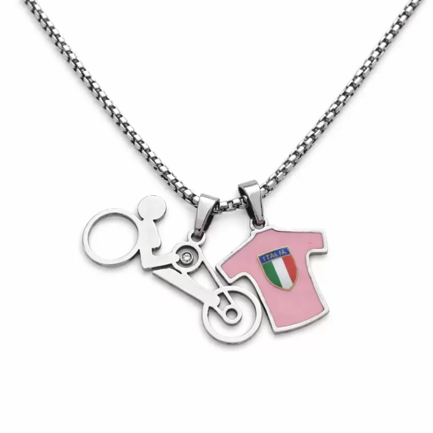 Collana handbike con diamante e maglia rosa in acciaio personalizzabili  