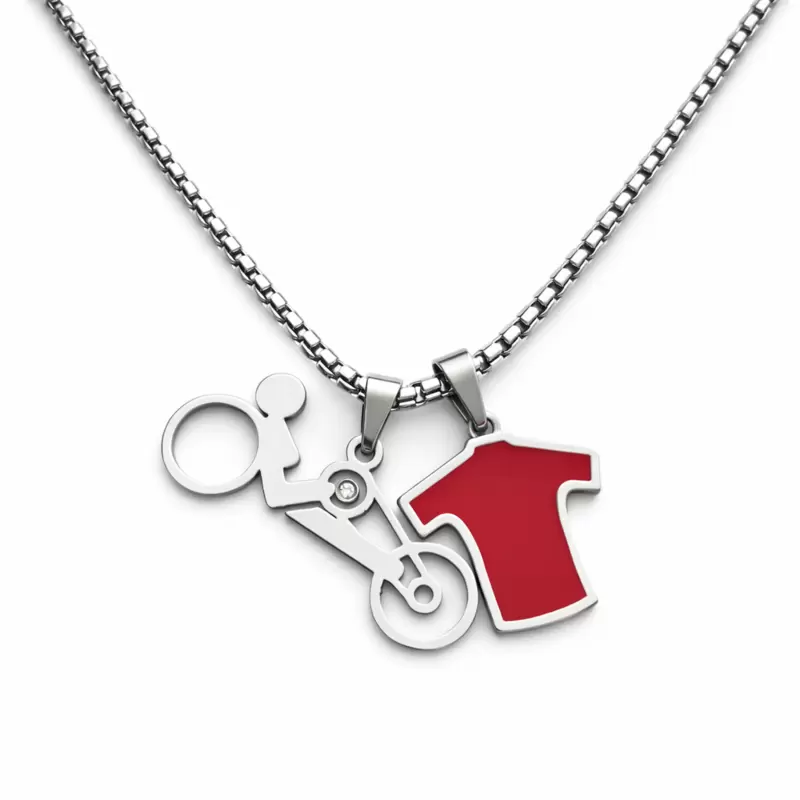 Collana handbike con diamante e maglia rossa in acciaio personalizzabili