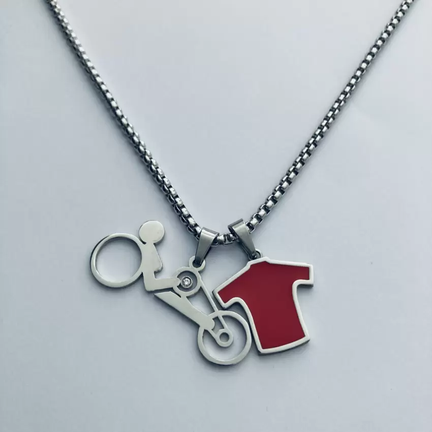 Collana handbike con diamante e maglia rossa in acciaio personalizzabili  