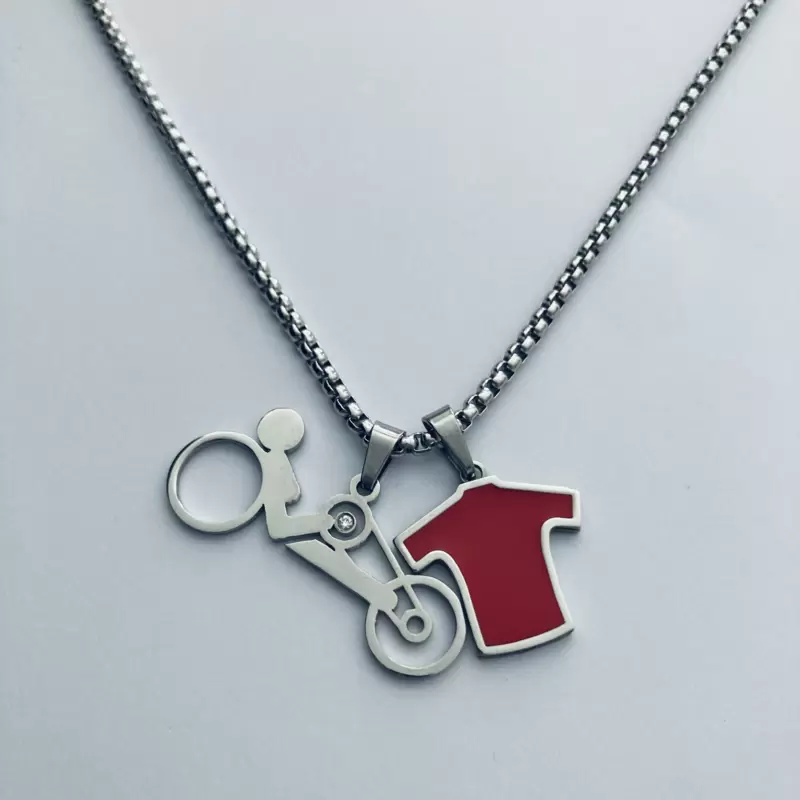 Collana handbike con diamante e maglia rossa in acciaio personalizzabili