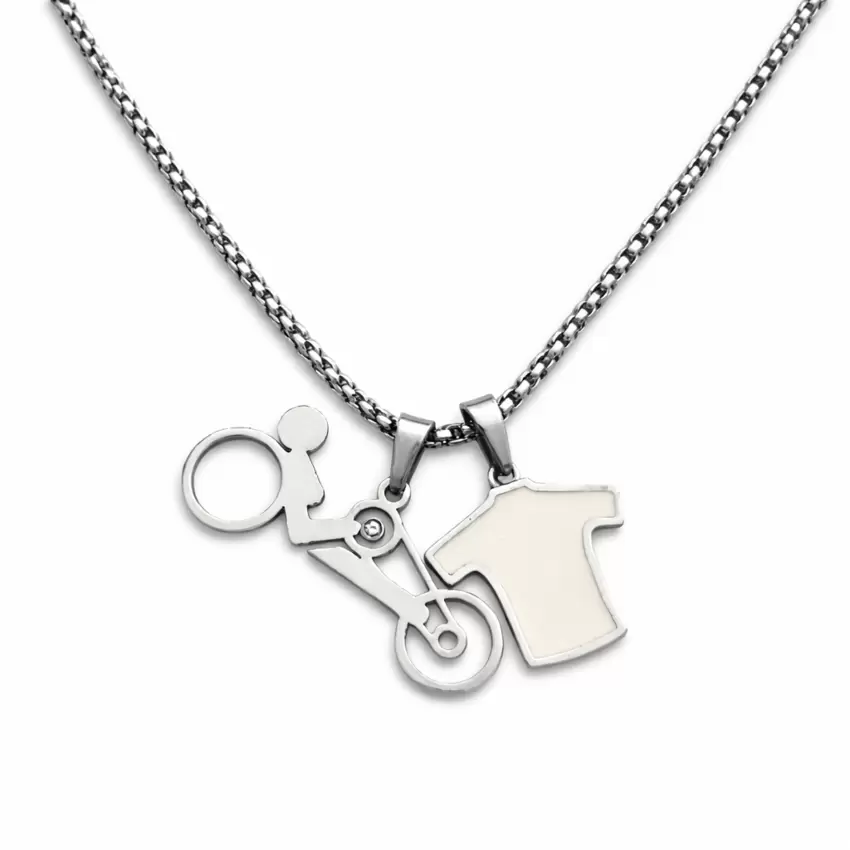 Collana handbike con diamante e maglia bianca in acciaio personalizzabili  