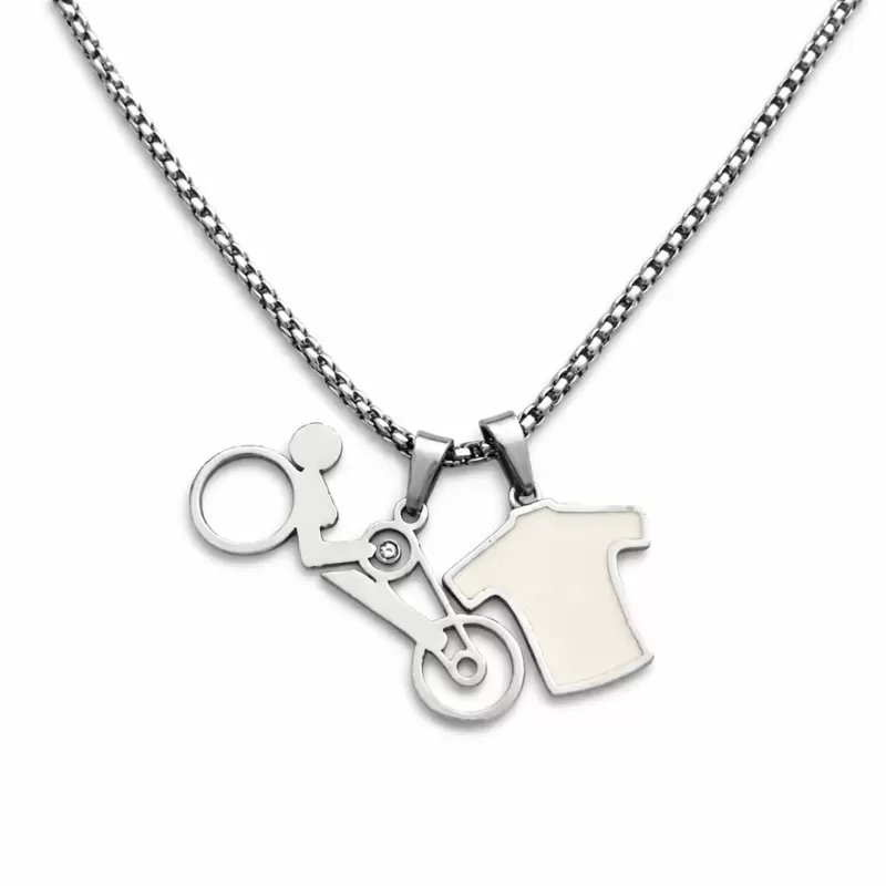 Collana handbike con diamante e maglia bianca in acciaio personalizzabili