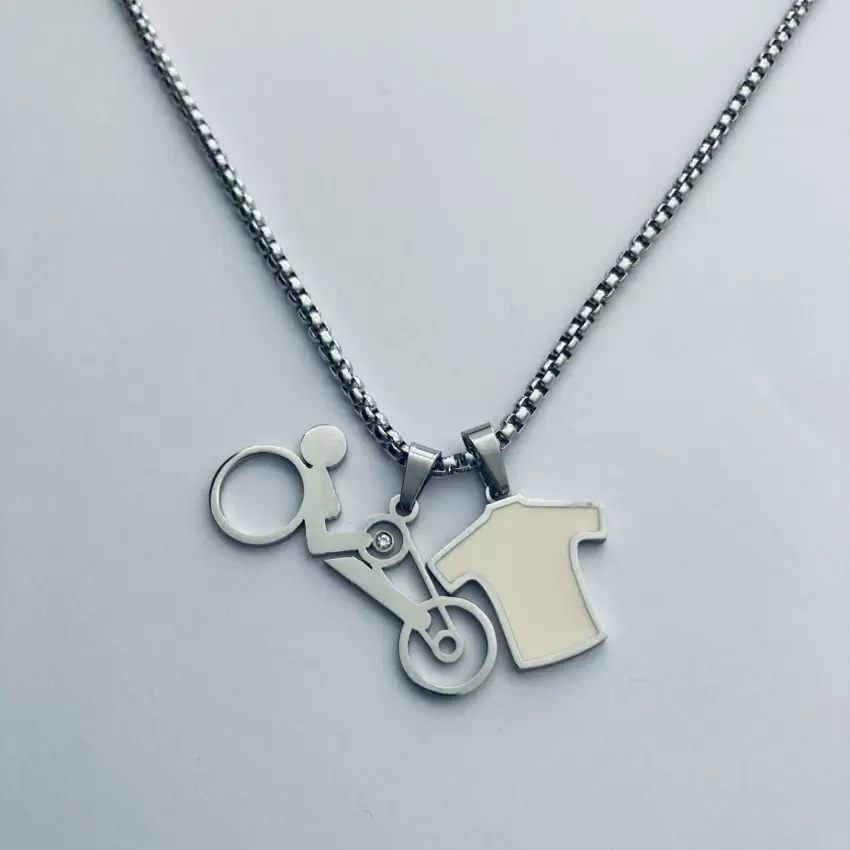 Collana handbike con diamante e maglia bianca in acciaio personalizzabili  