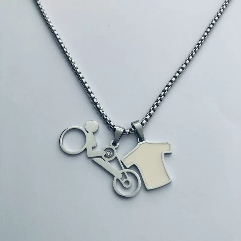 Collana handbike con diamante e maglia bianca in acciaio personalizzabili