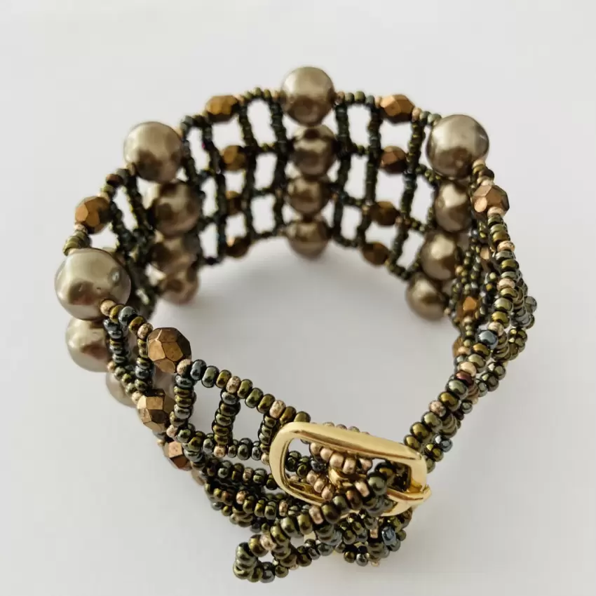 Bracciale Rocailles e cristalli color rame  