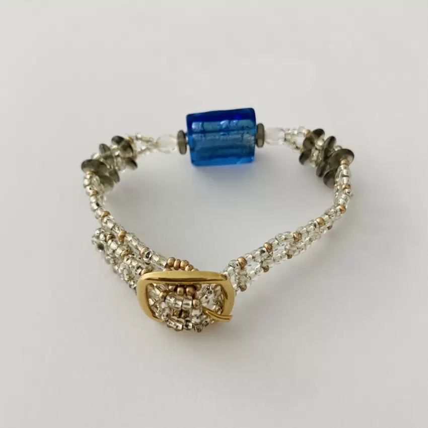 Braccialetto murrina centrale foglia argento  