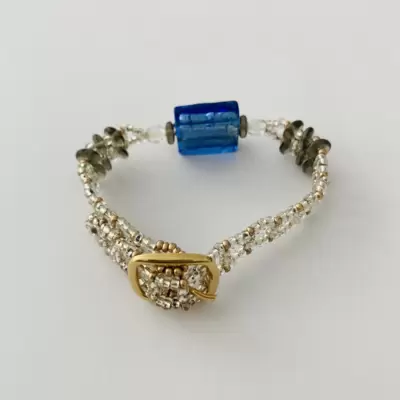 Braccialetto murrina centrale foglia argento 