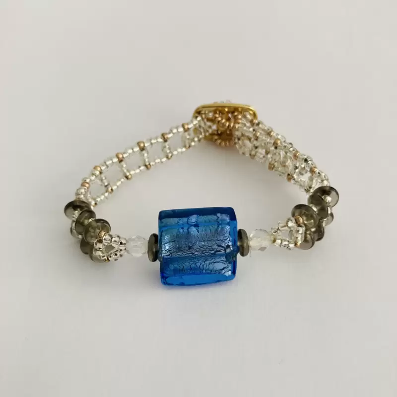 Braccialetto murrina centrale foglia argento