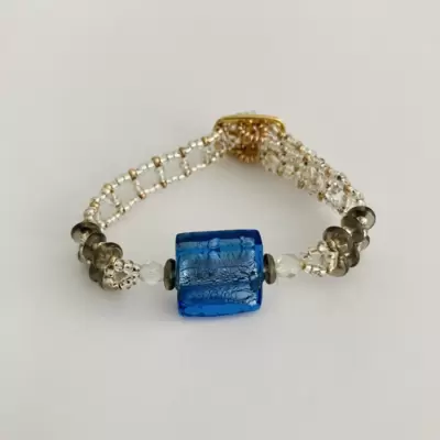 Braccialetto murrina centrale foglia argento 