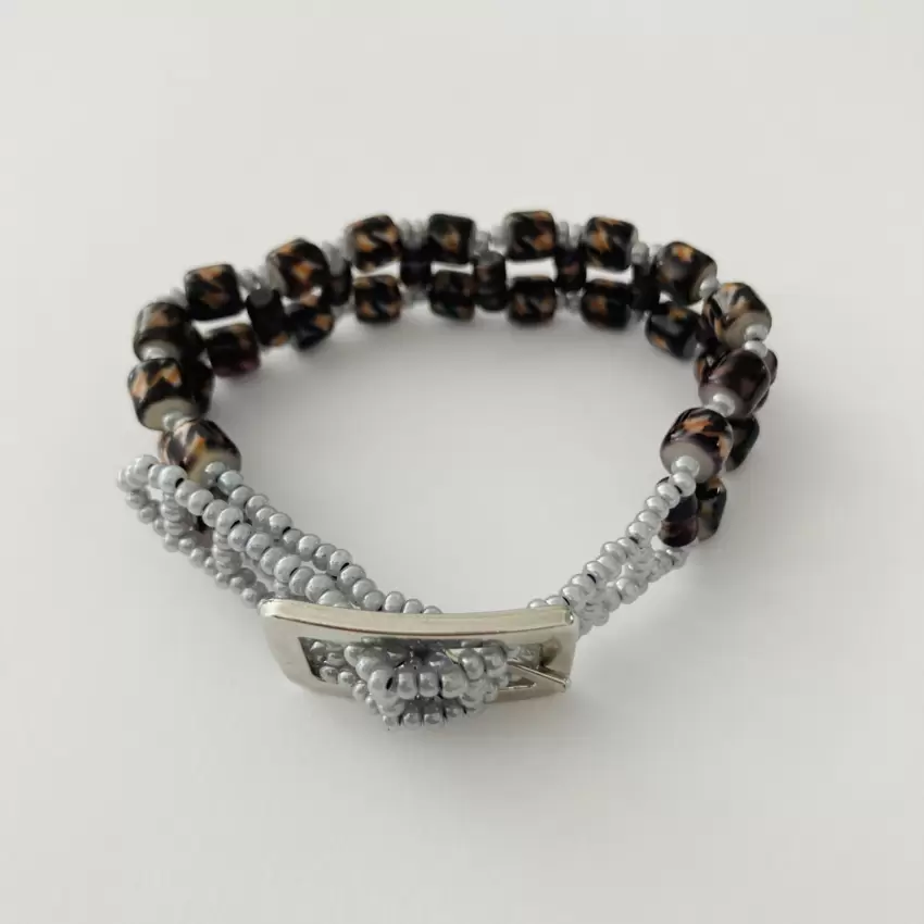 Pulsera murrina a rayas ámbar-negro  