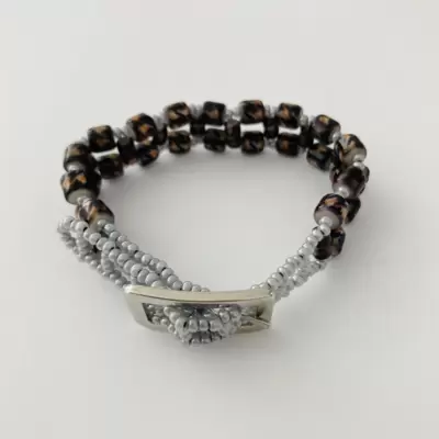 Pulsera murrina a rayas ámbar-negro 