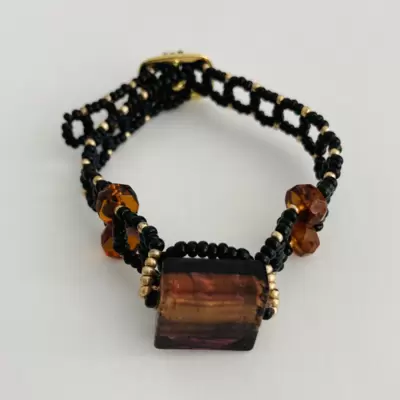 Braccialetto con murrina centrale foglia oro 