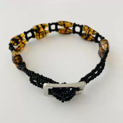 Braccialetto murrine striate ambra nero 