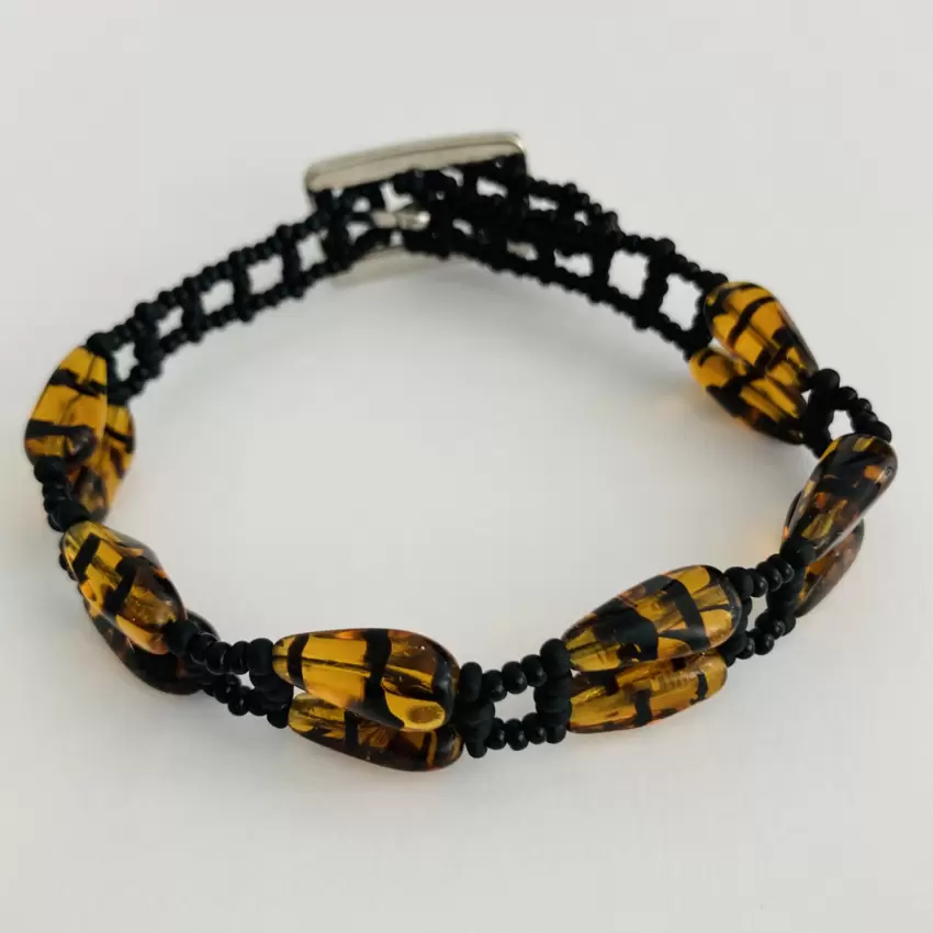 Braccialetto murrine striate ambra nero  