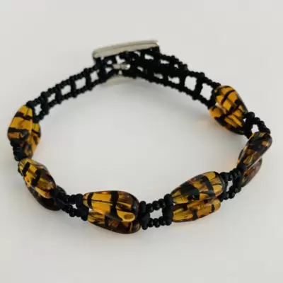 Braccialetto murrine striate ambra nero 