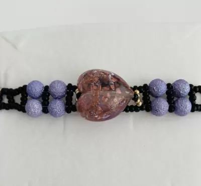 Braccialetto con murrina centrale a cuore foglia oro 