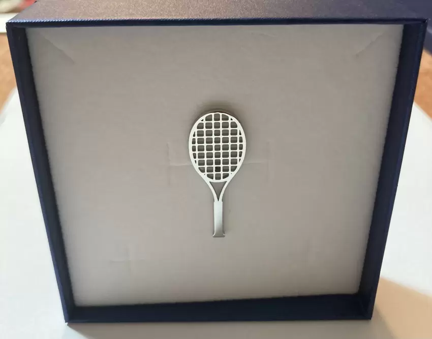 Stainless Steel tennis racket jacket pin customizable on handle  