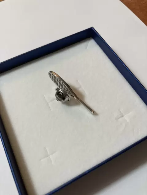 Stainless Steel tennis racket jacket pin customizable on handle  