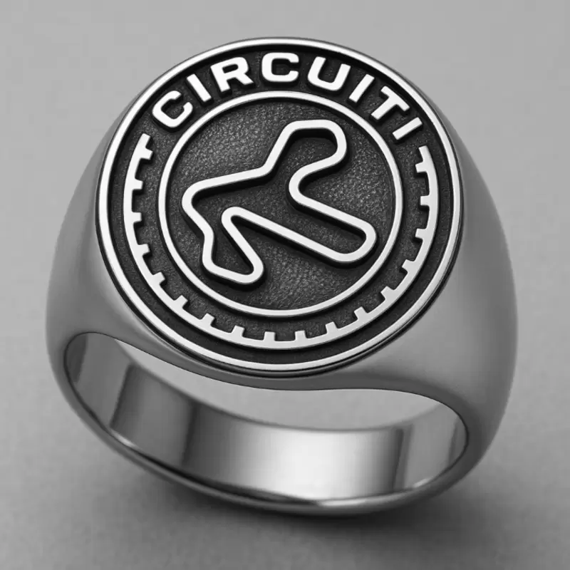 Anillo Racing CIRCUITI de plata de ley 925 con circuito de automovilismo favorito