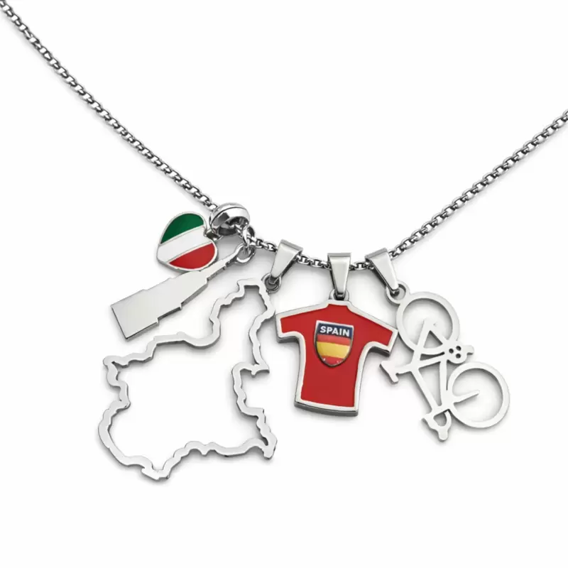 Jewel - Remembrance First Stage La Vuelta 2025 necklace charms:heart Italy,Dome,Piedmont,Red Jersey,racing bike