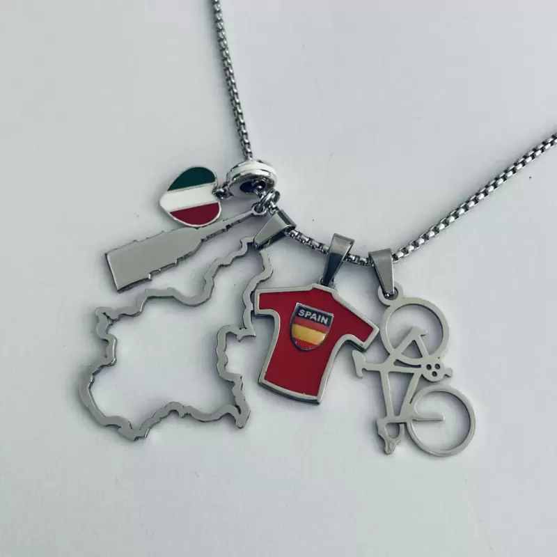 Gioiello - Ricordo Prima Tappa La Vuelta 2025 Collana charms:cuore Italia,Cupola,Piemonte,Maglia Rossa,bici da corsa