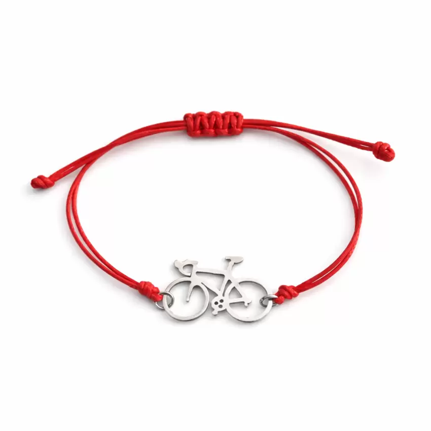 Rennrad-Armband aus Stahl mit roter Kordel  