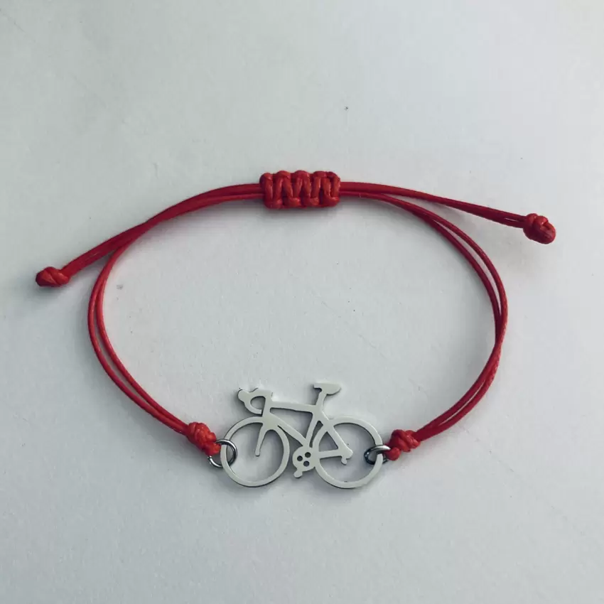 Braccialetto bici da corsa in acciaio con cordino rosso  