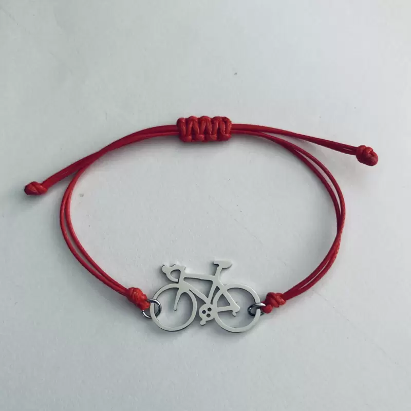 Braccialetto bici da corsa in acciaio con cordino rosso