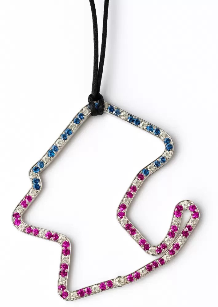 Laguna Seca circuit pendant in 18kt white gold American flag  