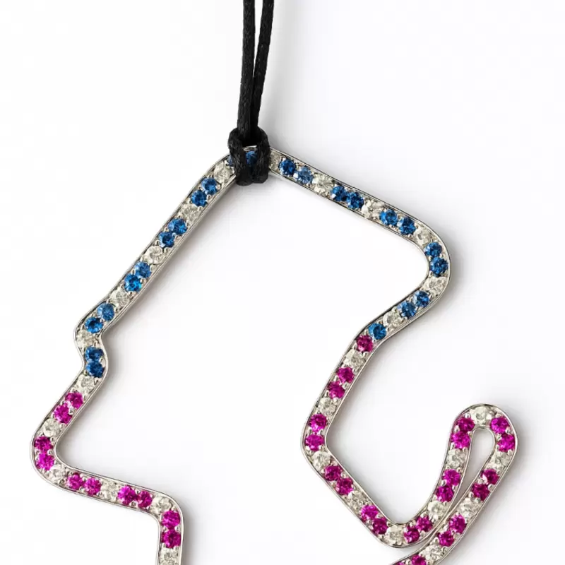 Laguna Seca circuit pendant in 18kt white gold American flag