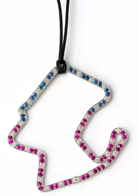 Laguna Seca circuit pendant in 18kt white gold American flag 