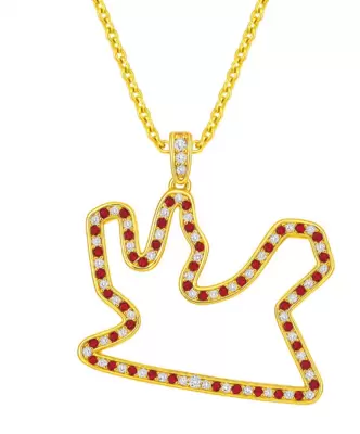 Collier pendentif circuit Losail en or jaune 750 avec diamants et grenats du drapeau du Qatar 